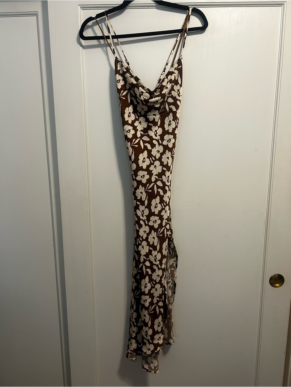 ASTR the label Floral Cowl Slip Dress in Brown and Cream